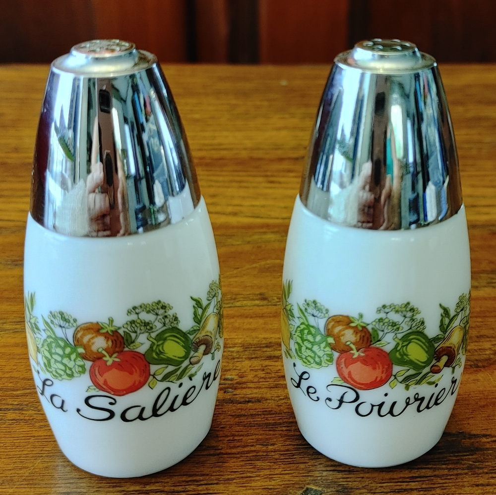 Vintage Gemco Milk Glass Salt & Pepper Shakers French La Saliere & Le Poivrier